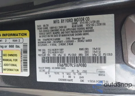 2020 Ford Mustang Gt Premium Fastback z USA, uszkodzony, nr VIN 1FA6P8CF9L5169080